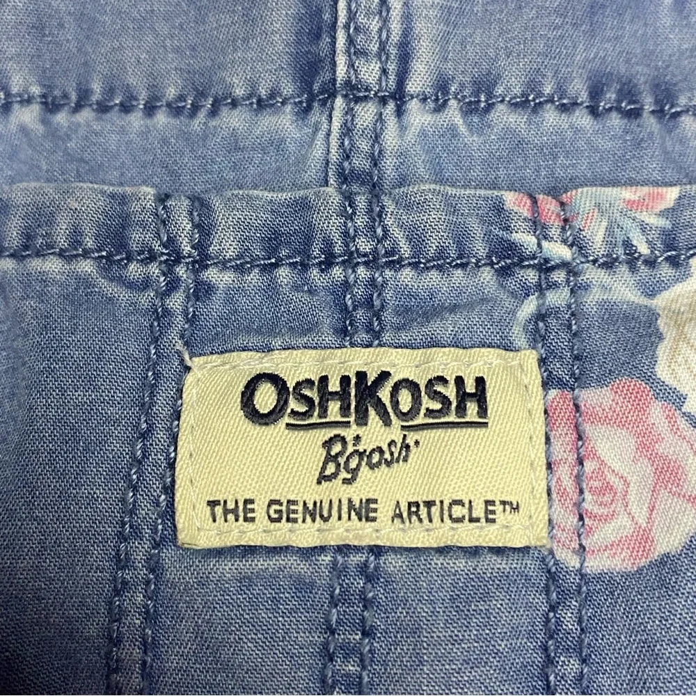 OshKosh B'gosh Vesbak Girls 4T Blue Jean Denim Overall Dress Pink Floral